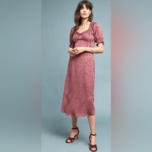 Anthropologie | Current Air Puff Sleeve Mariah Satin Midi Prairie Dress